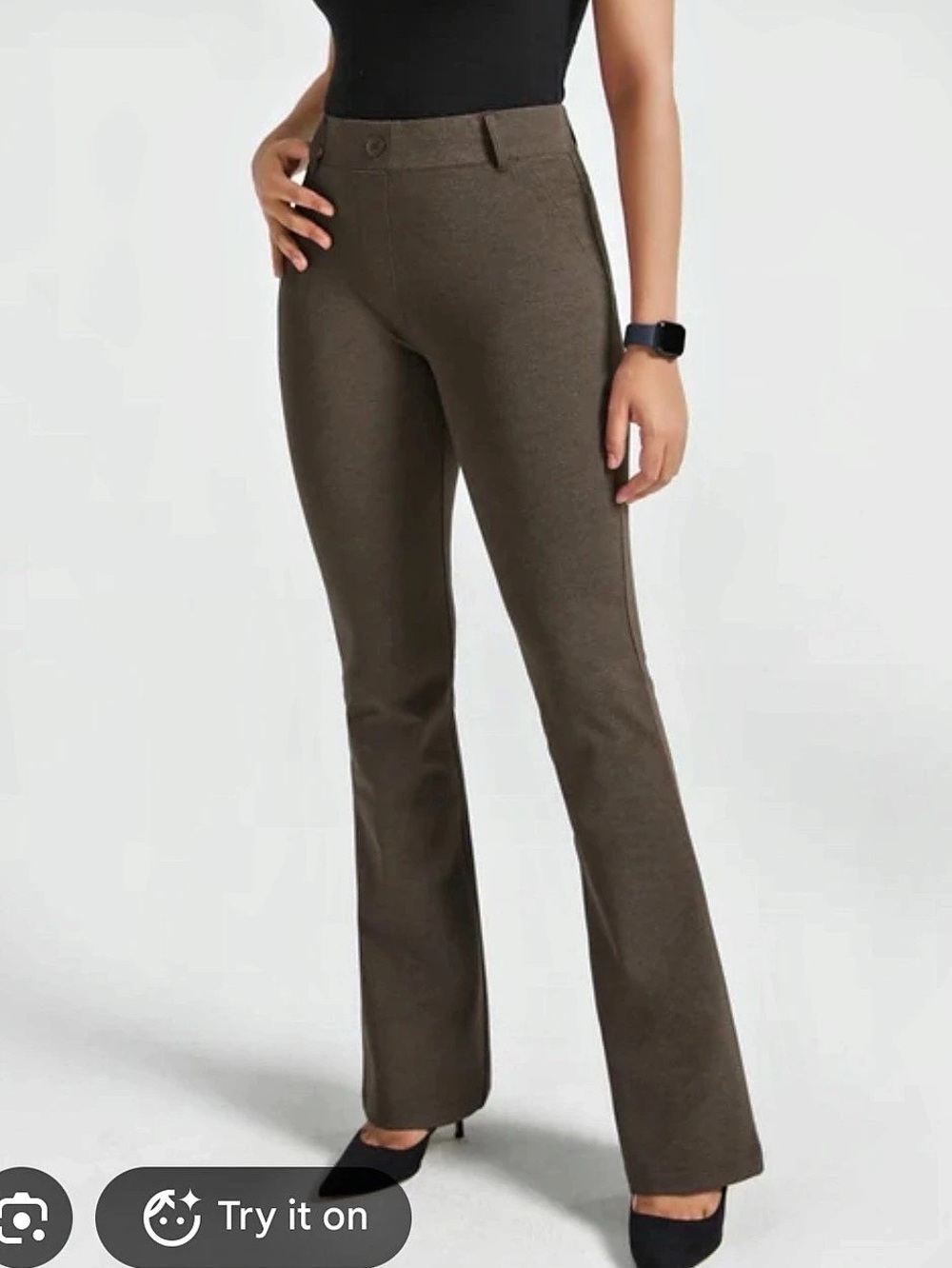 Betabrand Classic Dress Pant Yoga Pant Flare Olive Green Pants